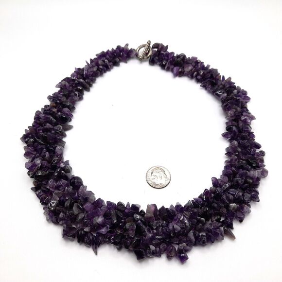 Purple Amethyst Chip Gemstone Collar Necklace, February Birthstone, 19" - Picture 9 of 10